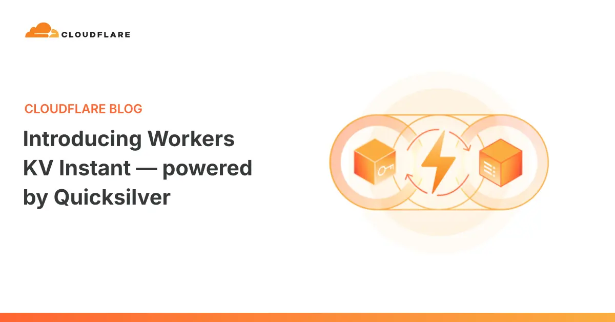 Cloudflare graphic showing two orange key-value cubes either side of a lightning bolt inside circular arrows
