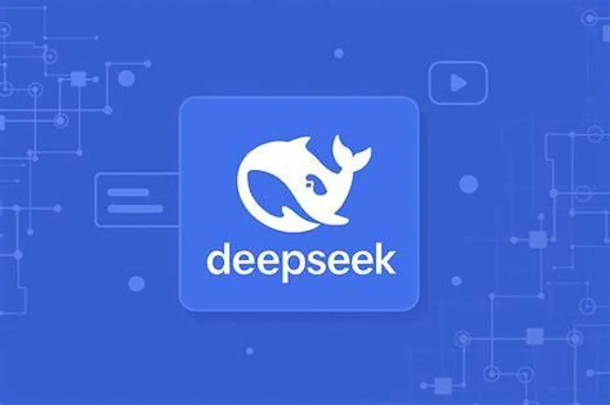 Supplied DeepSeek artwork showing the DeepSeek logo on a blue technology-themed background.