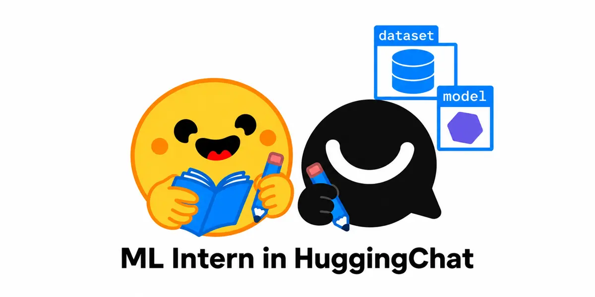 Hugging Face illustration for an article about ML Intern creating small machine-learning models from prompts.