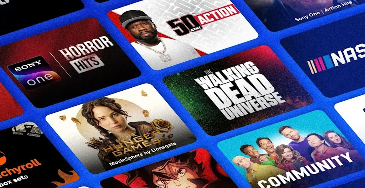 Live TV on PS5 channel artwork showing Sony streaming channels, films, anime and television programmes.