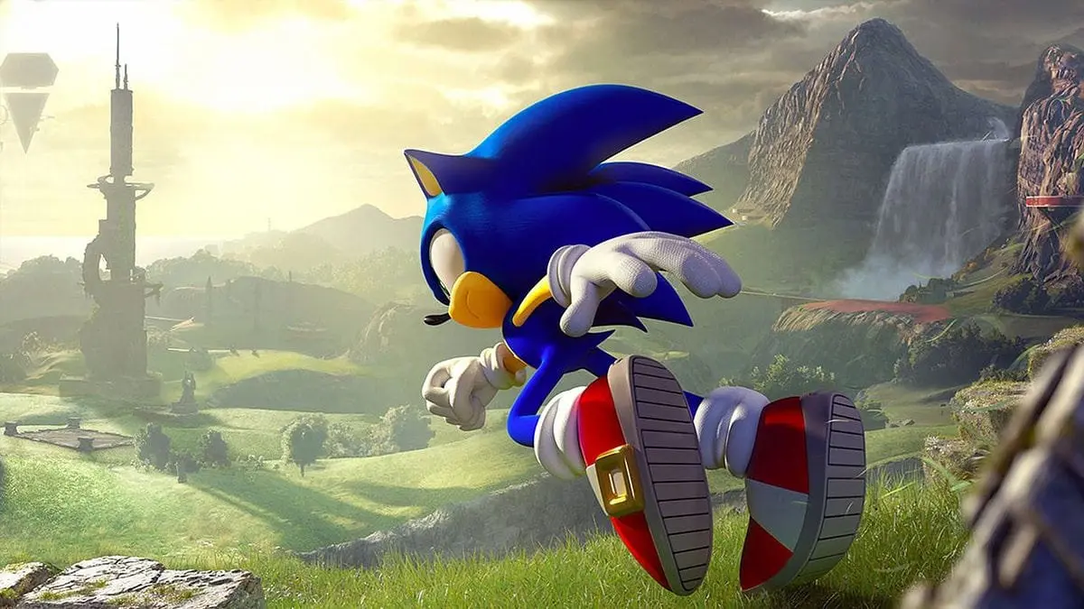 Supplied Sonic artwork showing the character running through a futuristic landscape, used illustratively for Sega’s cancelled Super Game project.