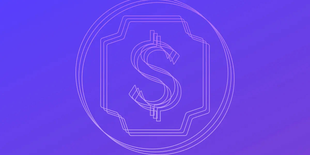 Stripe's line-art S brand mark inside a rounded outline on a purple gradient background