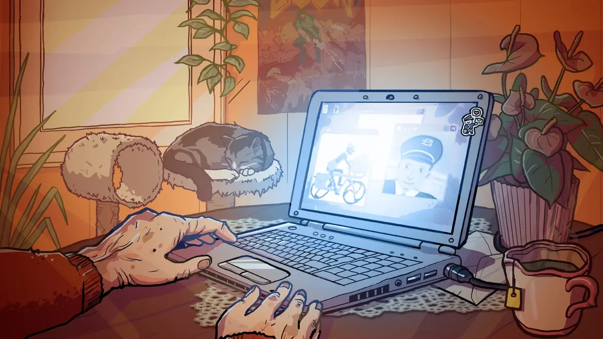 Official MyDear.exe key art of Ellie and Lucien's fake Windows XP desktop, taken from the game's Steam store page