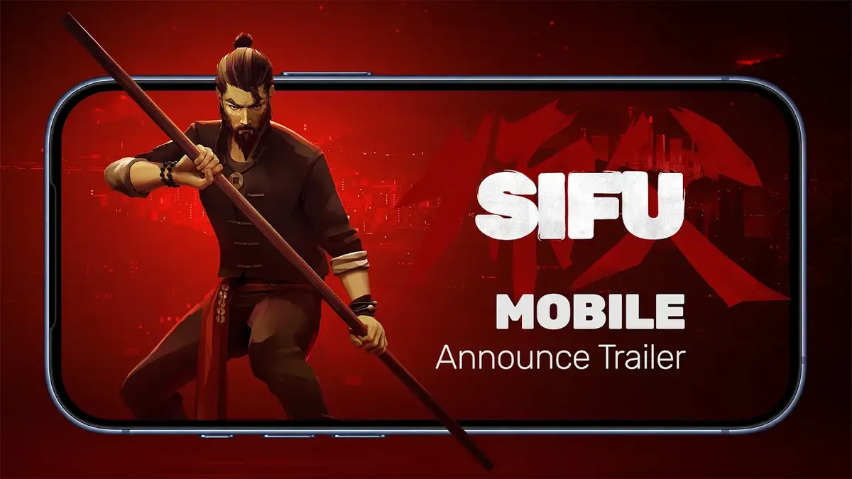 Sifu Mobile artwork showing the protagonist holding a staff inside an outline of a smartphone.
