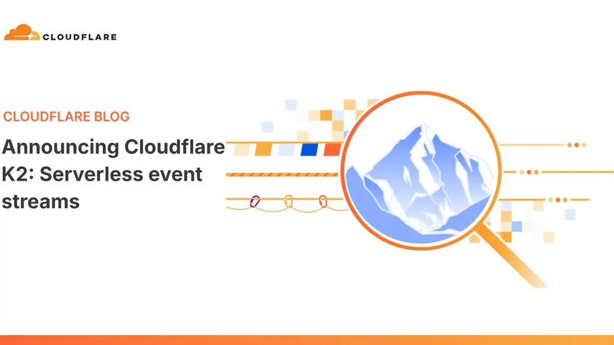Official Cloudflare artwork for the K2 serverless event streaming announcement, showing the Cloudflare logotype and product illustration