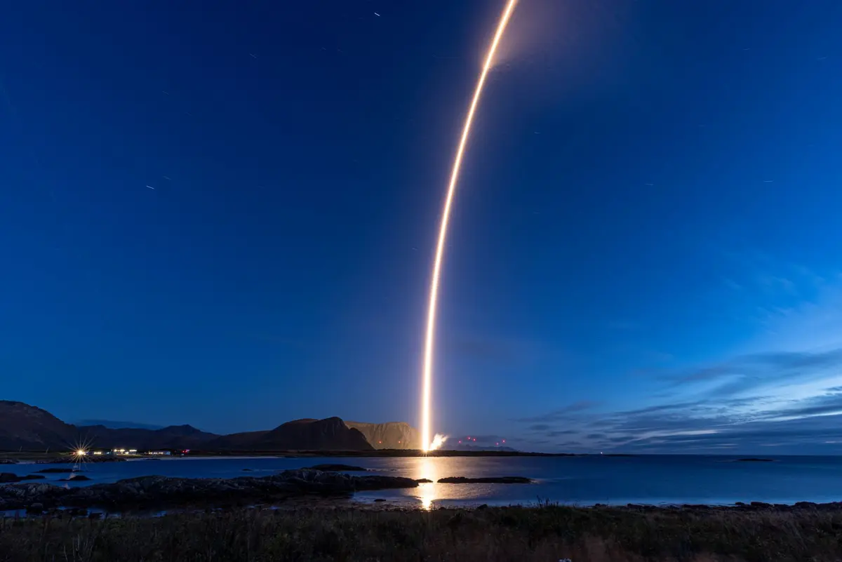 Isar Aerospace’s Spectrum rocket lifting off from Andøya Space in Norway during the Onward and Upward mission.