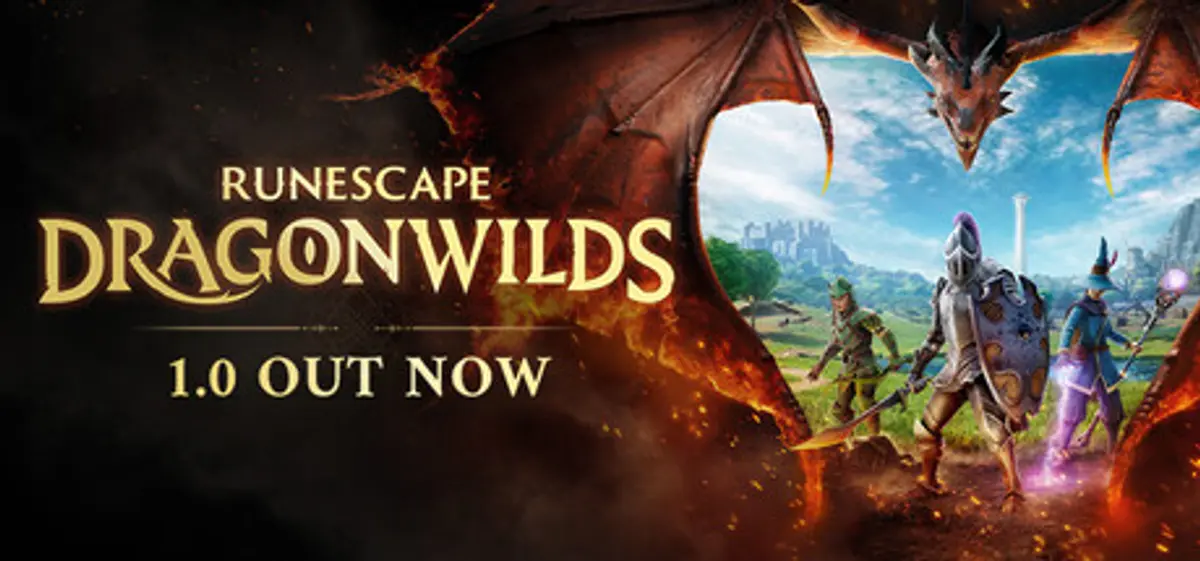 Adventurers face a towering dragon in the wilderness of RuneScape Dragonwilds.