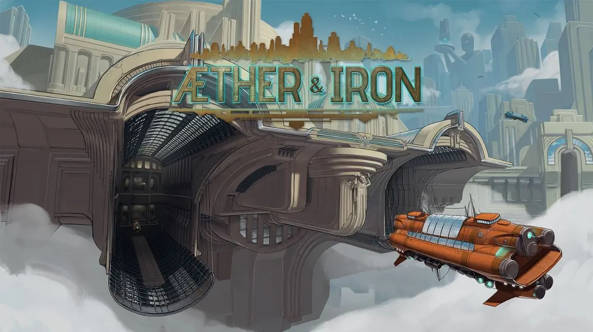 Aether & Iron artwork showing its alternate 1930s New York and aether-powered airship