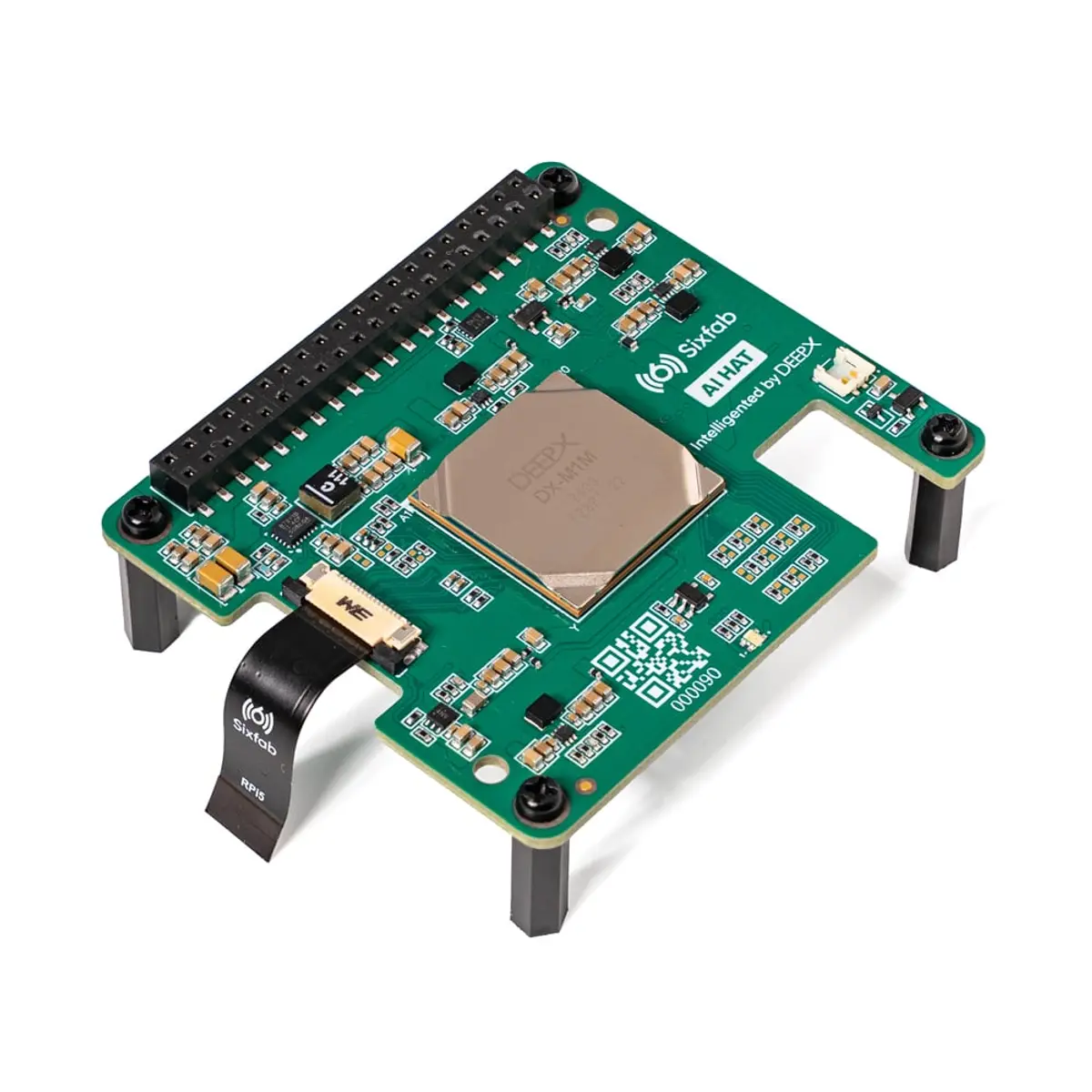The Sixfab AI HAT+ accelerator board fitted to a Raspberry Pi 5