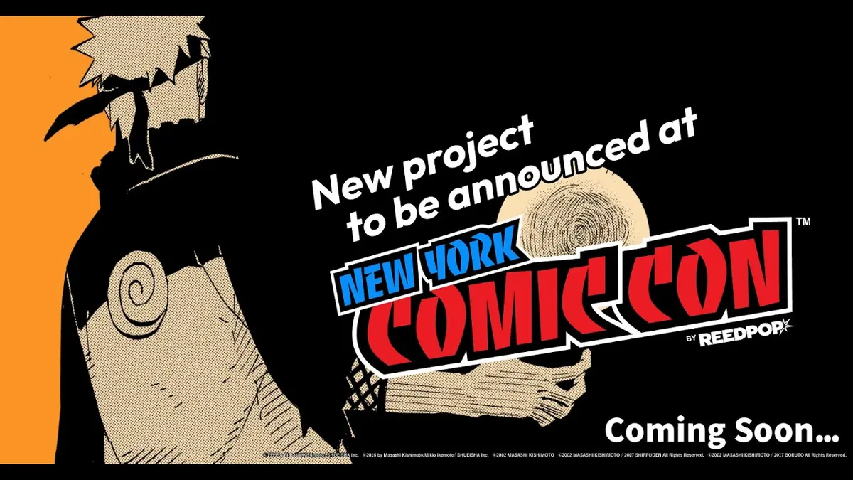 Naruto in silhouette on orange and black key art with the New York Comic Con logo