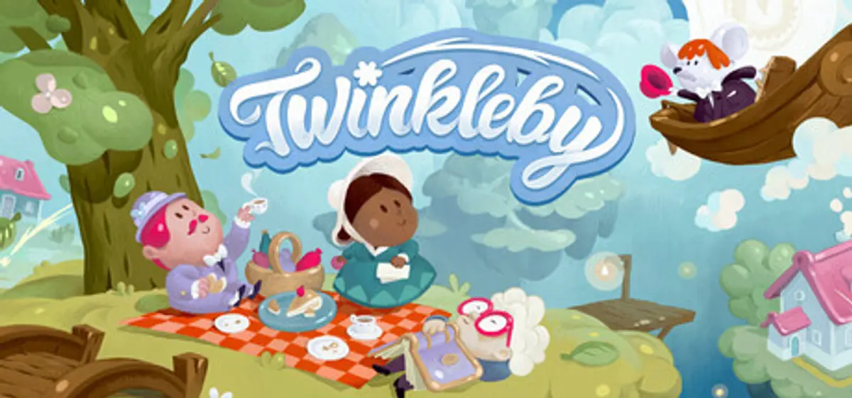 Key art for Twinkleby showing a decorated floating island above the game's archipelago of small islands and its logo