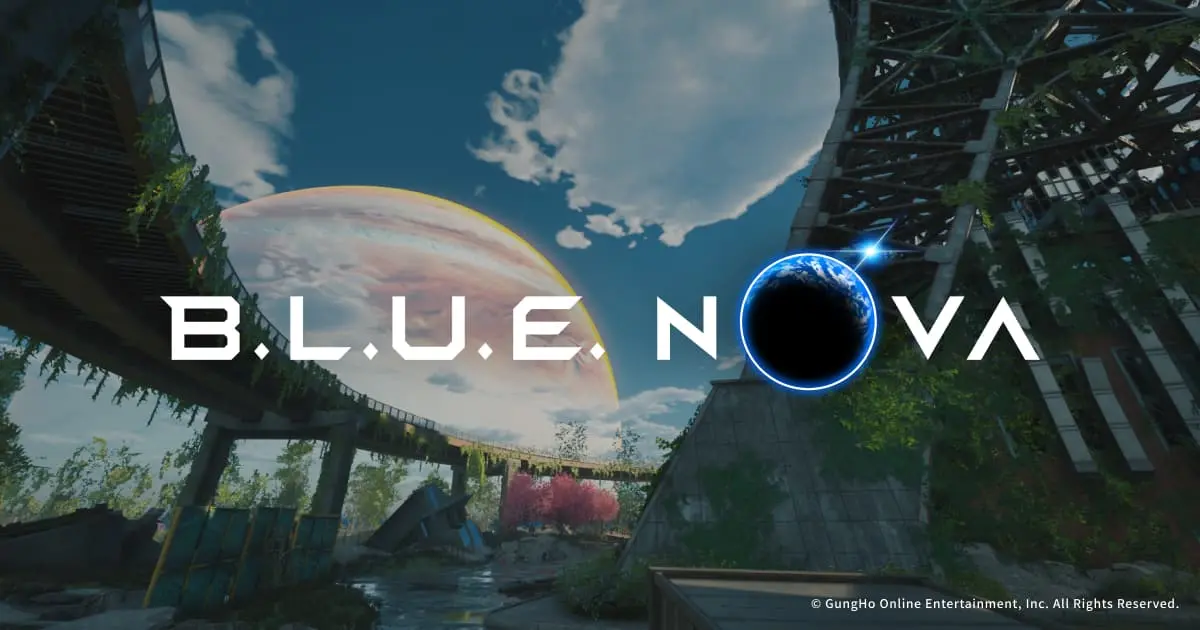 Official B.L.U.E. NOVA artwork showing the game's futuristic co-operative battlefield