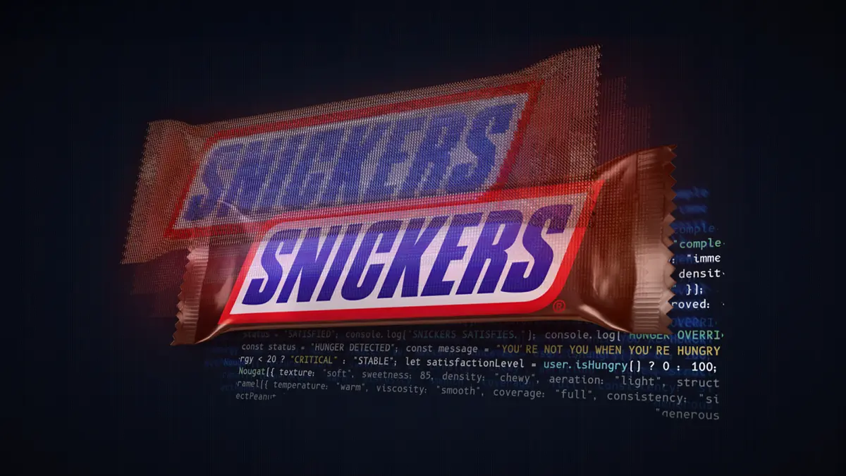 SNICKERS Hungr.AI digital candy bar campaign artwork about feeding an AI assistant.