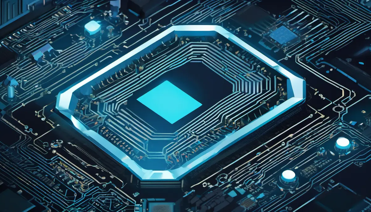 A glowing artificial intelligence processor and secure code shield represent Google Gemini 3.8 Flash and its cybersecurity-focused variant. Original artwork by iHeartGeek.