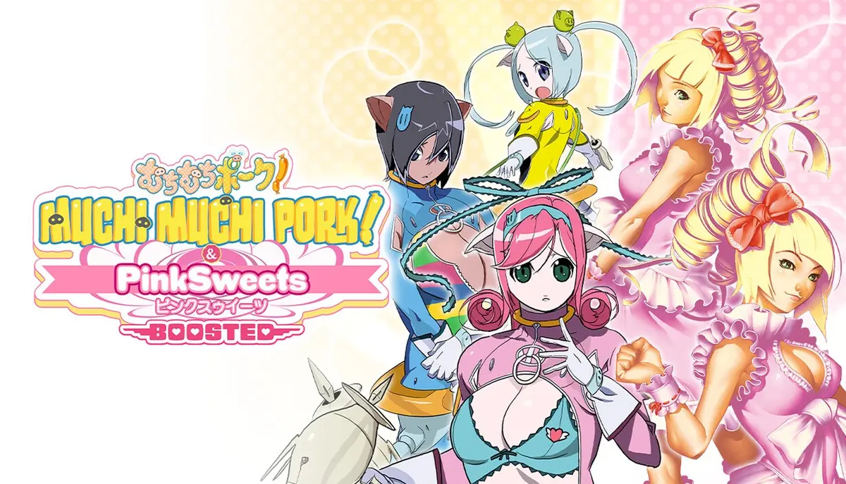 Official key art for Muchi Muchi Pork! & PinkSweets Boosted, the CAVE arcade shoot-'em-up double bill, from the game's Steam store page