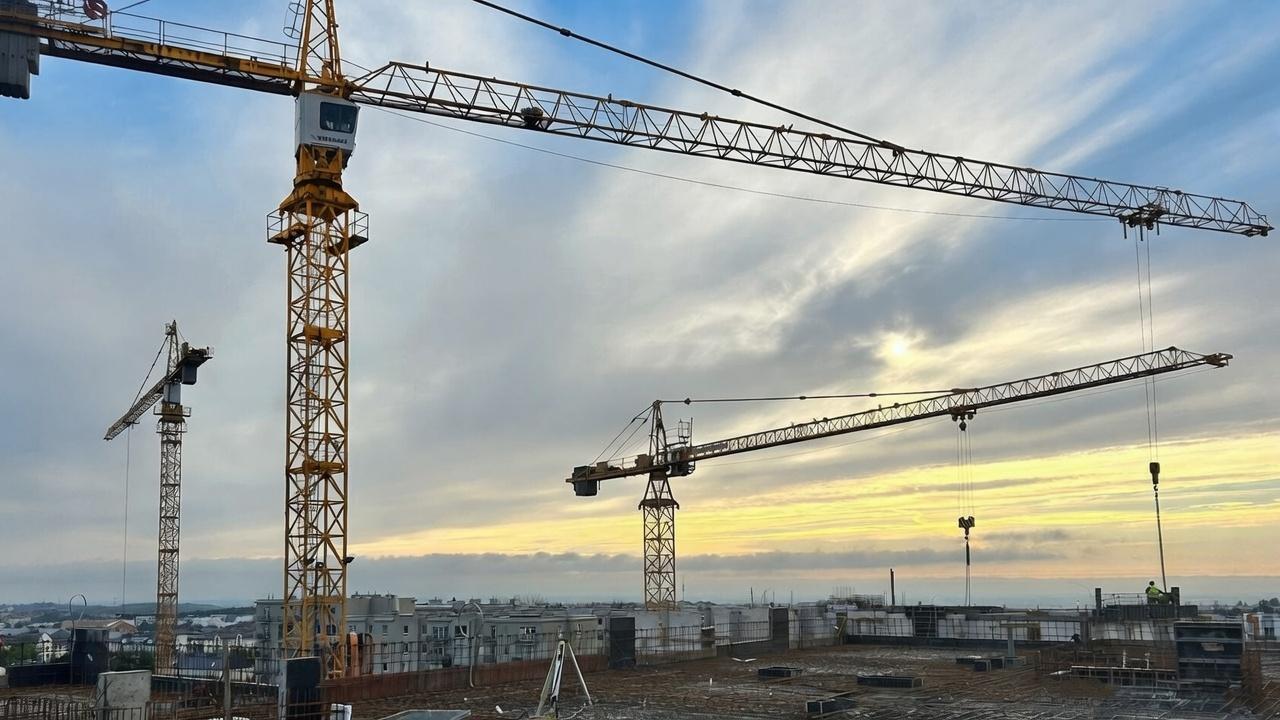 żurawie wieżowe oraz budynki w trakcie budowy