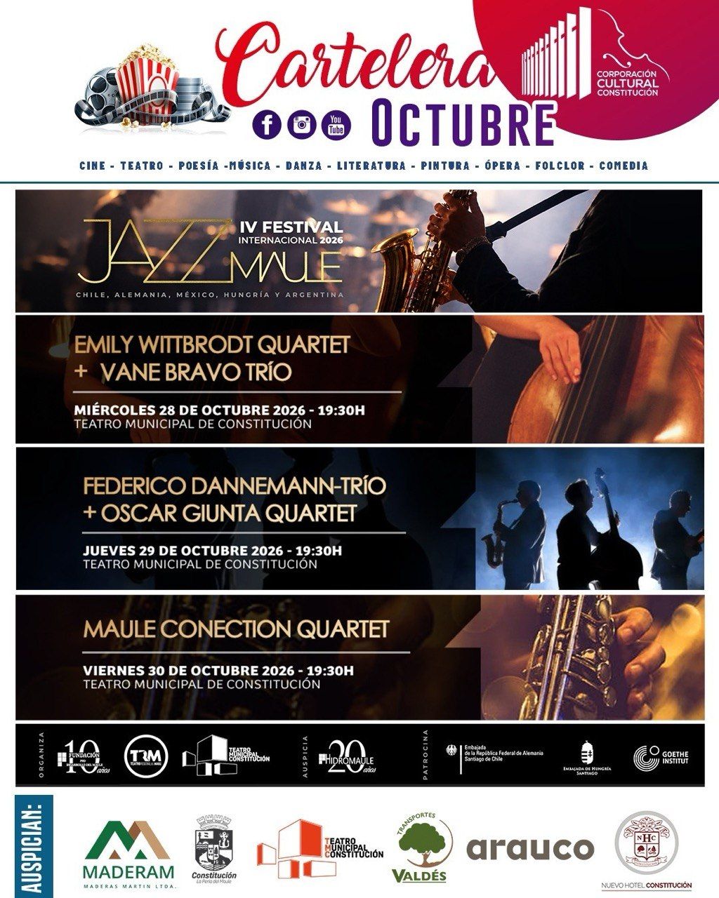 Octubre cultural en Constitución: mes lleno de música, teatro y cine gratis