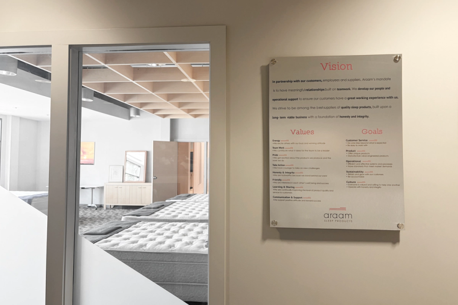 Araam vision and values wall
