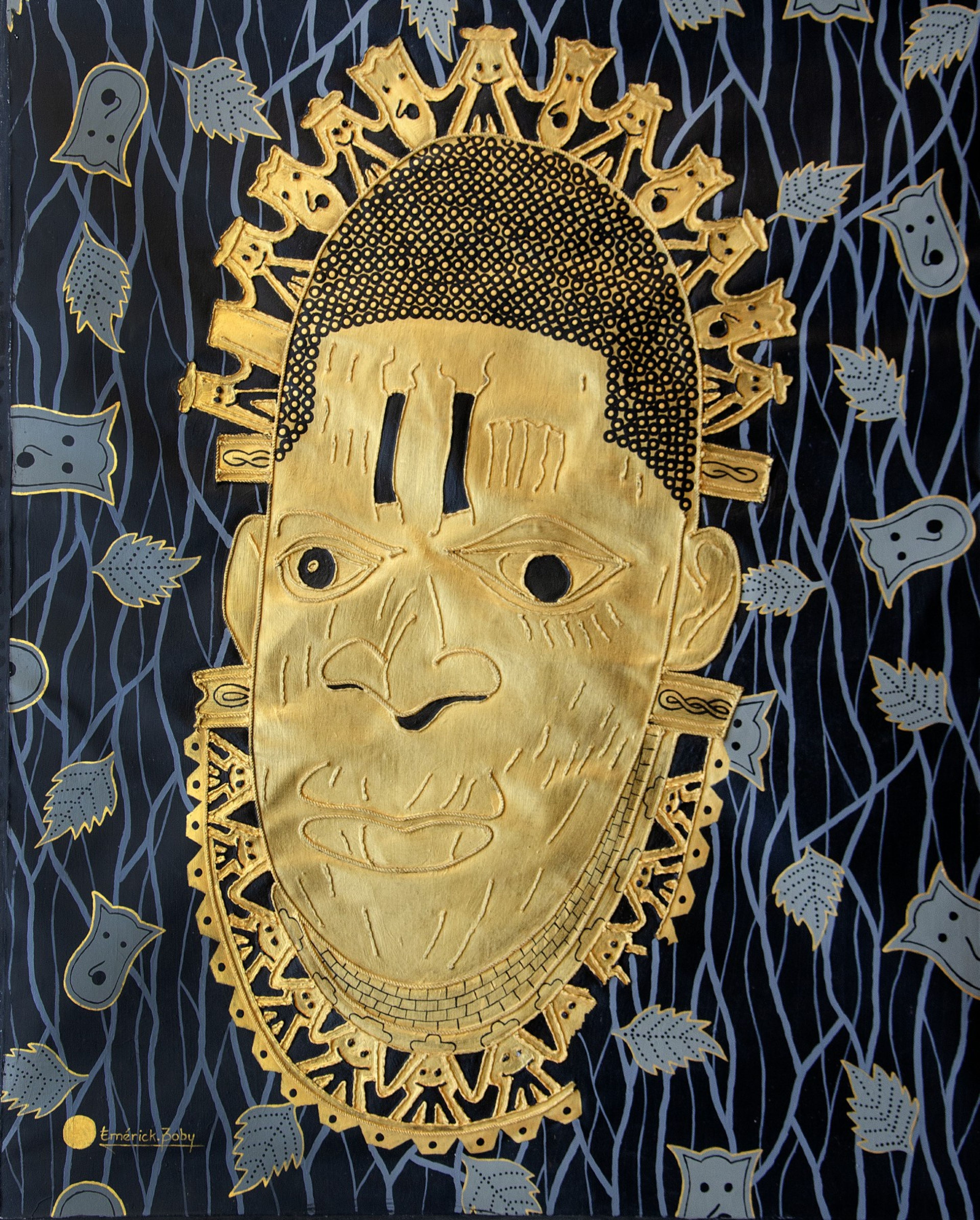 Peinture « Masque Seligman », 2021, série Hors séries, par Emérick Boby
