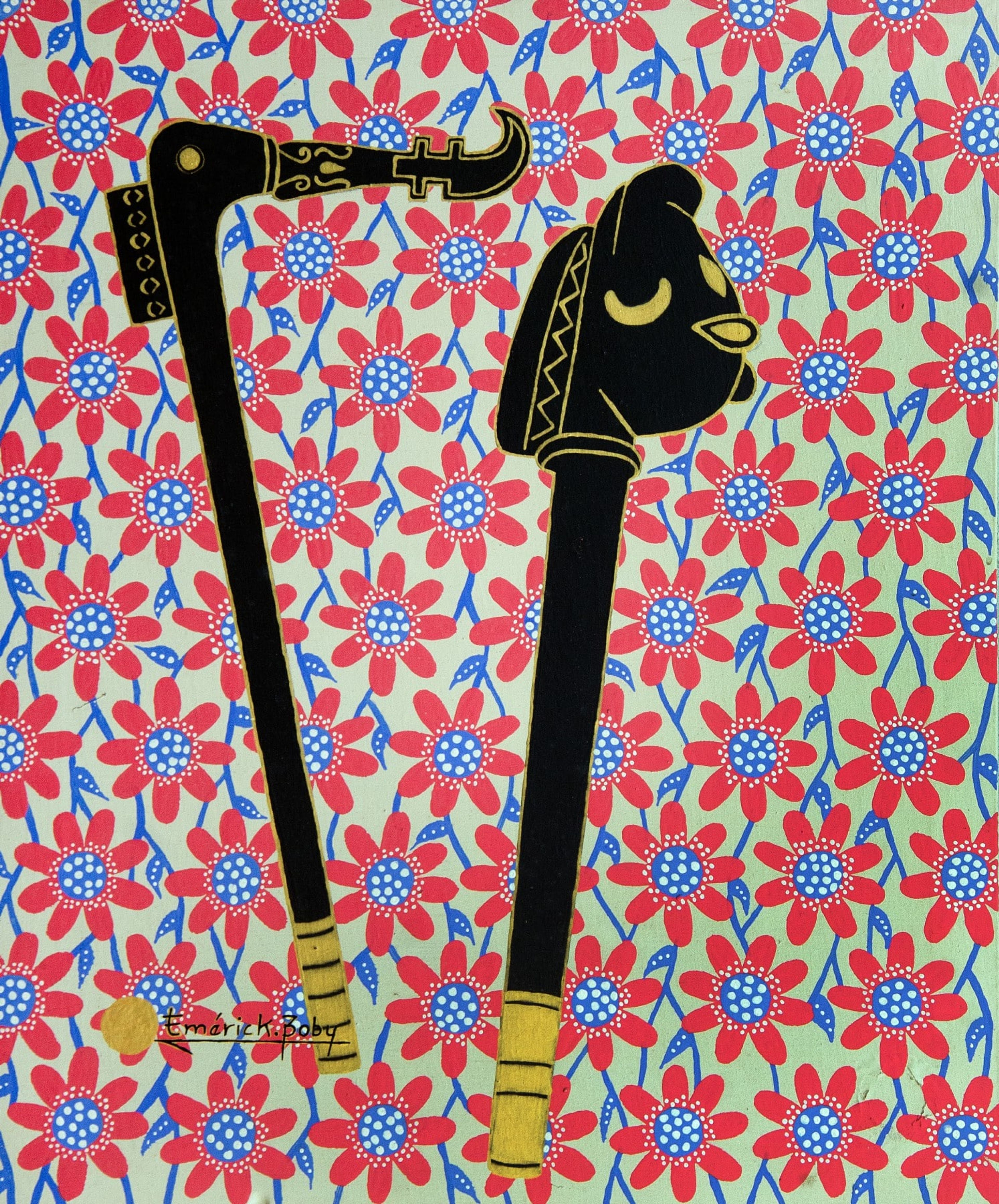 Peinture « Makpo Wuntu Dada Akaba ton kpodo kpota Migan Dada Akaba ton », 2022, série Récades, par Emérick Boby
