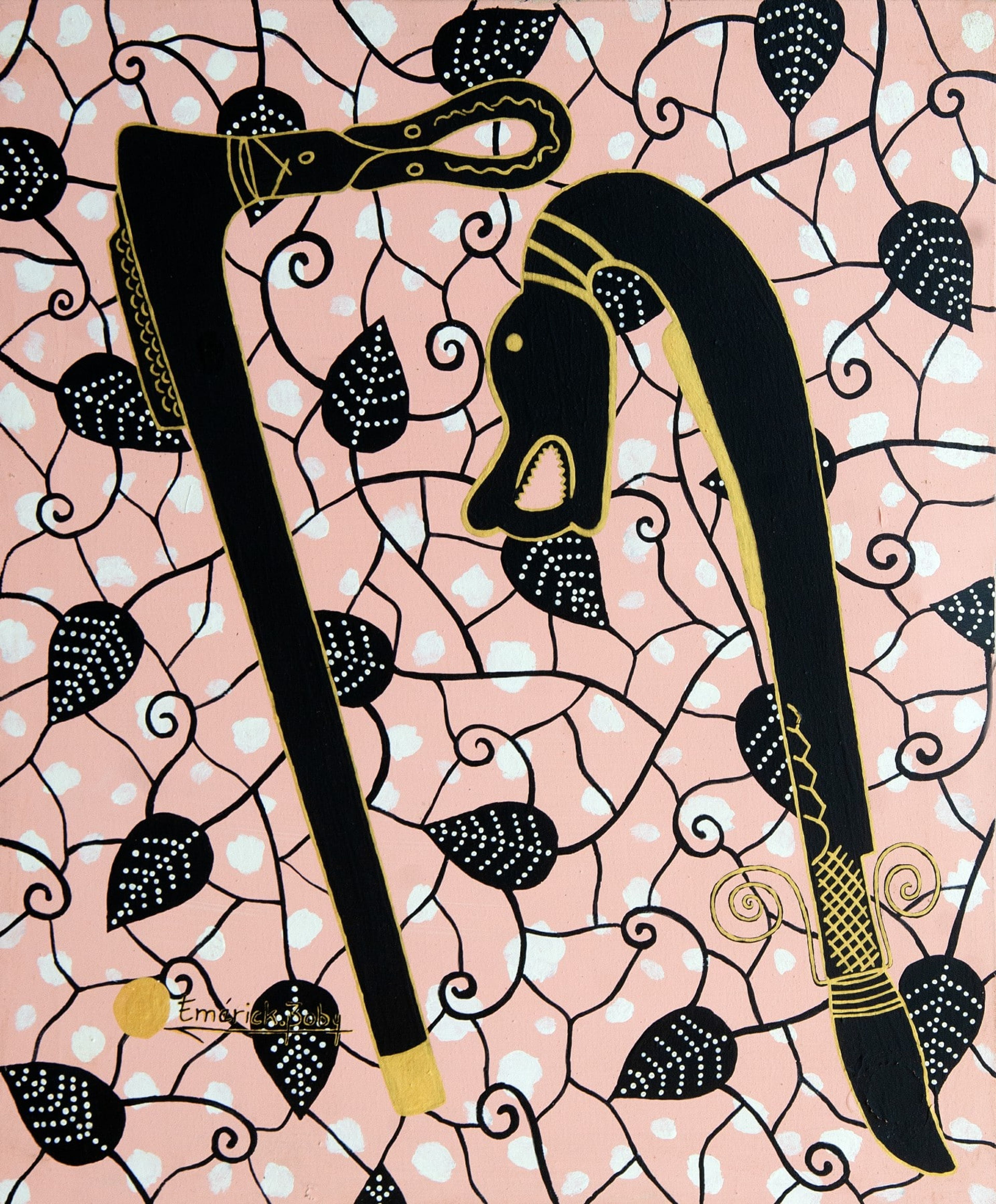 Peinture « Makpo Hwesi ton kpodo Hwi Agodjie ton », 2022, série Récades, par Emérick Boby