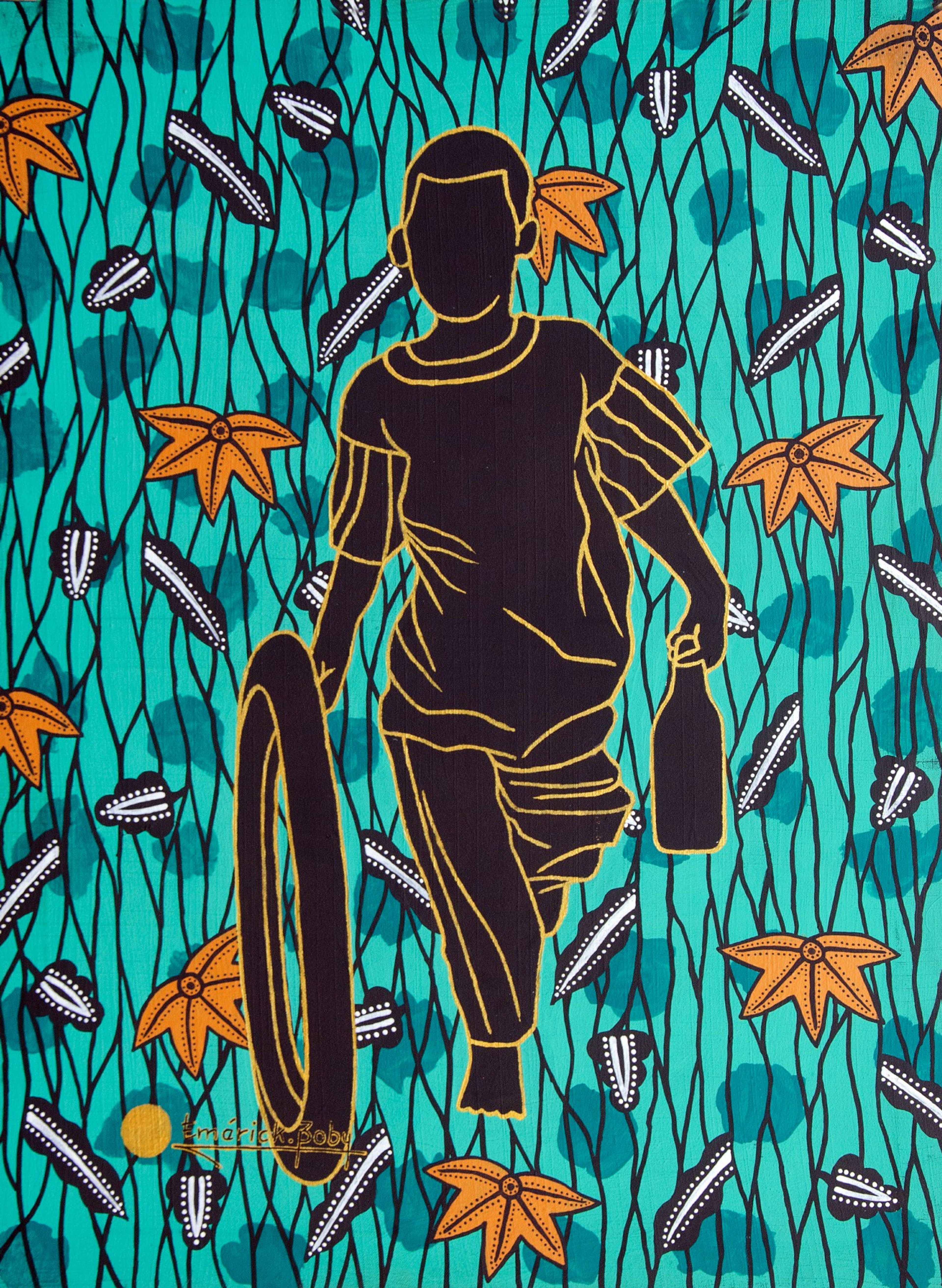 Peinture « Mon pneu », 2023, série Jeunesse, par Emérick Boby