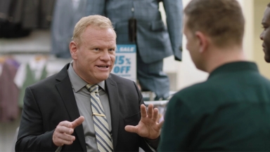 Yeah, he came in to pitch an ad for our back to school sale, and he had us close our eyes, and when we