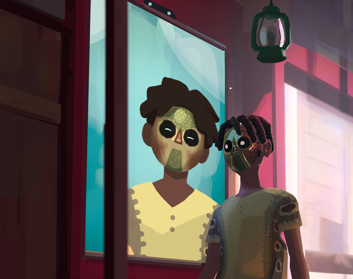 3D avatar standing in front of a 2D version of himself