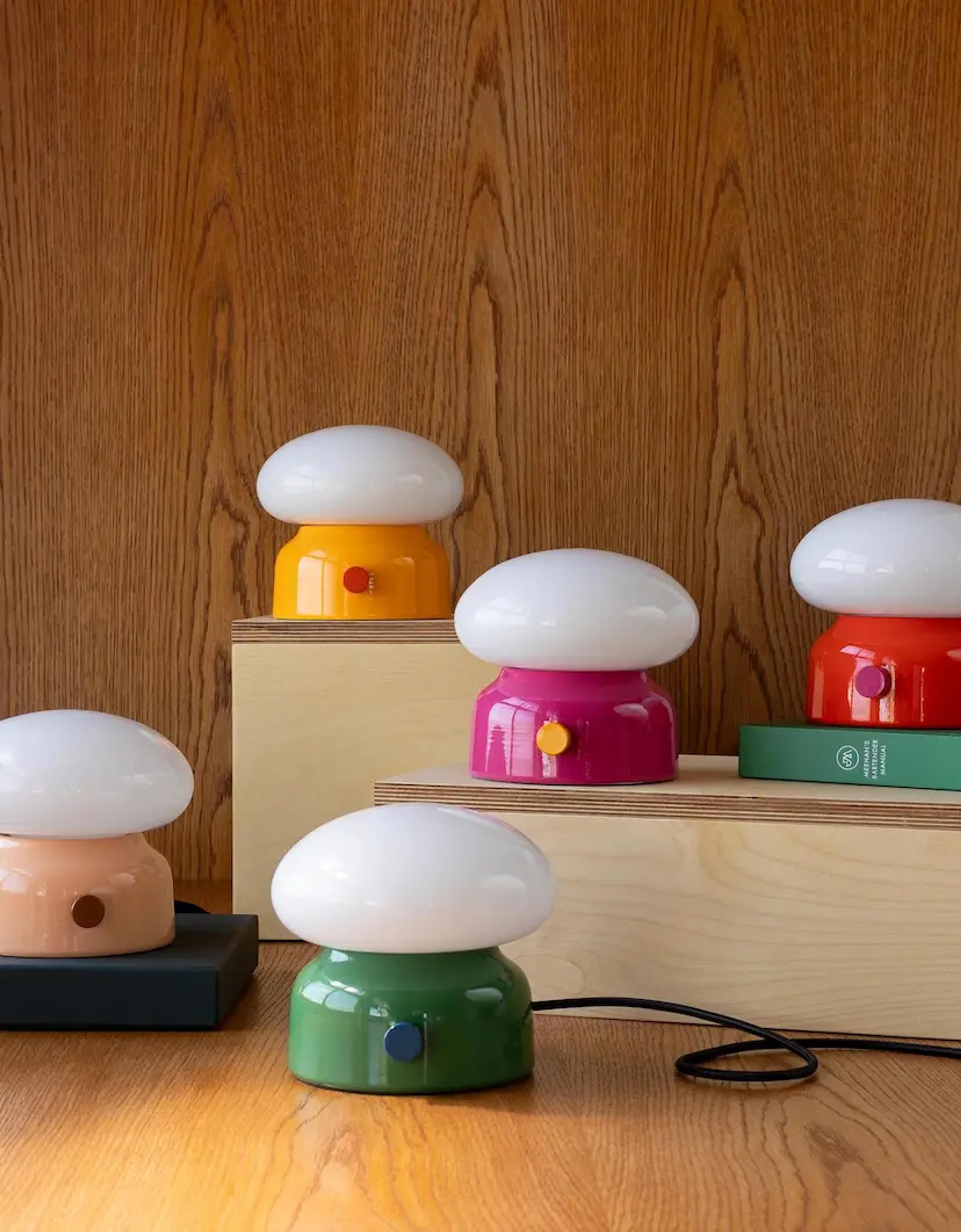 Globe lamps arranged on platforms