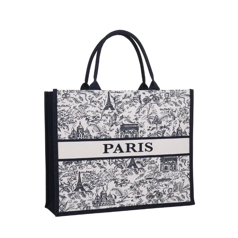 Sac Cabas Toile de Jouy Noir