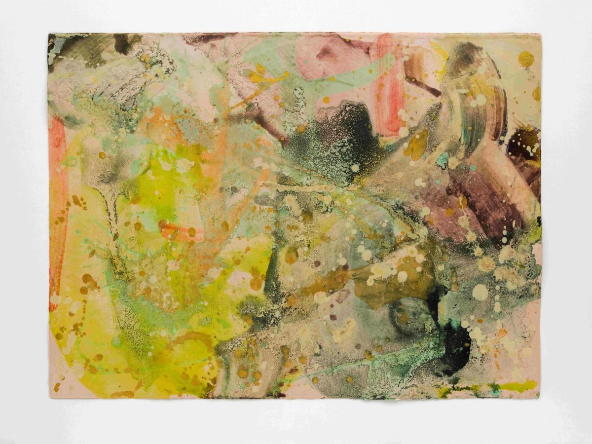 Mary Weatherford’s Summer Sounds, an abstract work in shellac ink on pale gampi paper.