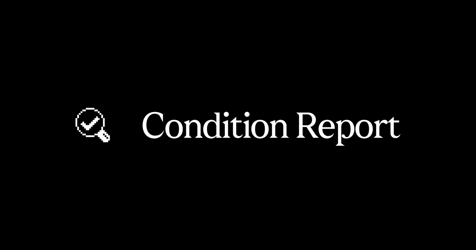 Magnifying glass with a checkmark beside the text “Condition Report”.