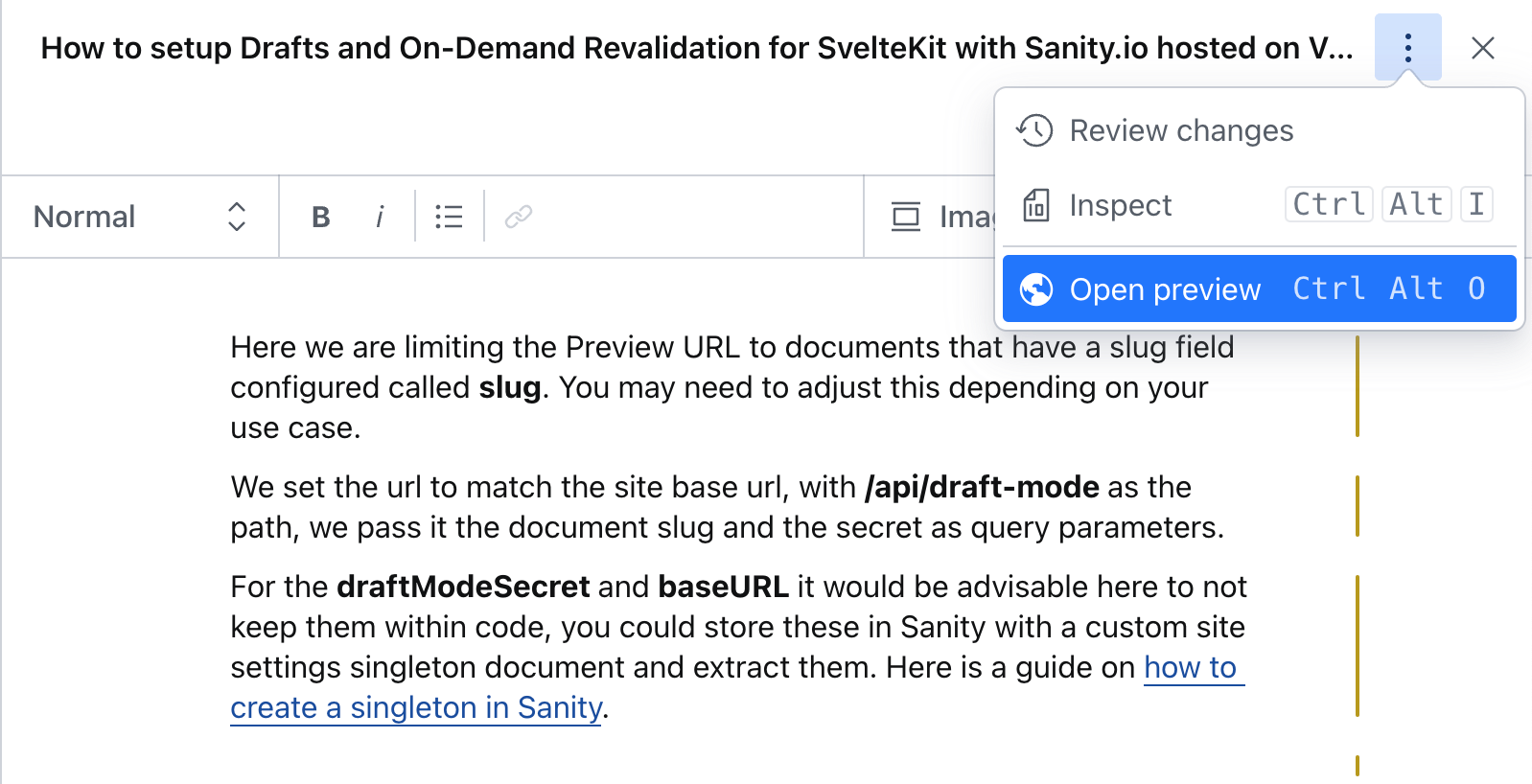 Open preview in Sanity.io