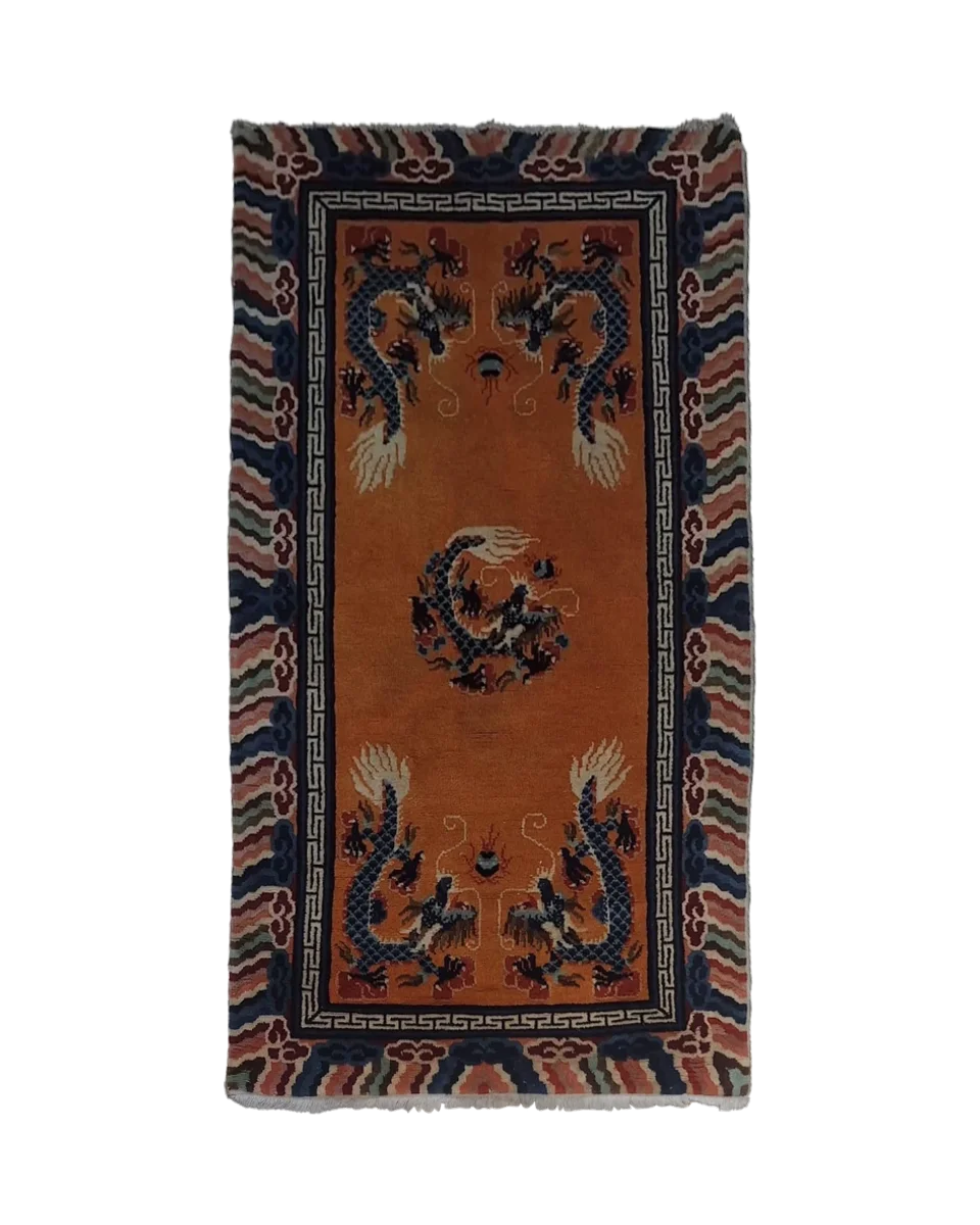 Vintage Chinese Dragon Rug, Hand Knotted Wool Tibetan Style Chinoiserie Accent Rug 5'8" X 3' — photograph 1