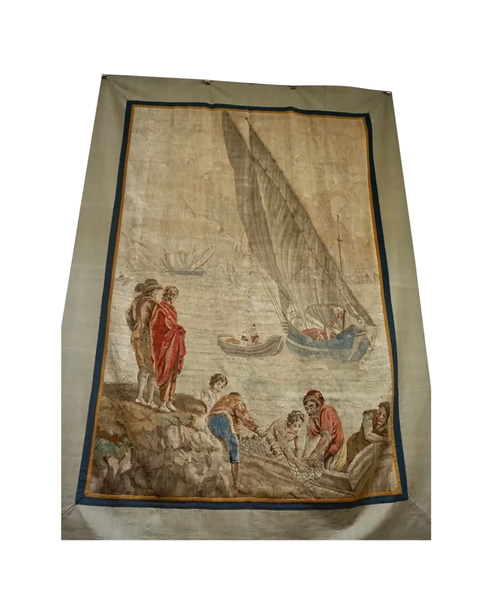 Antique European Maritime Tapestry Wall Hanging, 18th–19th Century — photograph 1