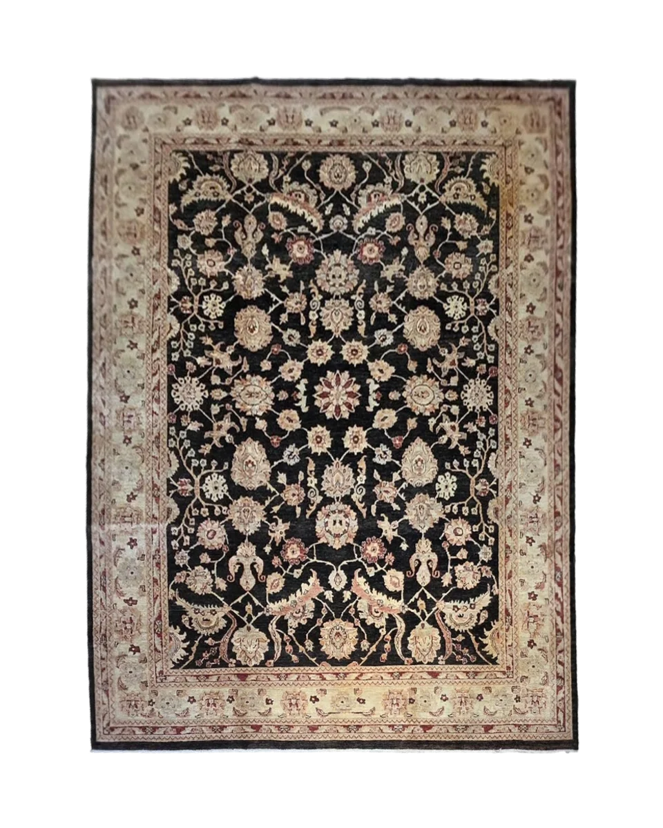 Pak Oushak 9’ X 12’5” Hand-Knotted Wool Rug in Black, Ivory & Rust — photograph 1