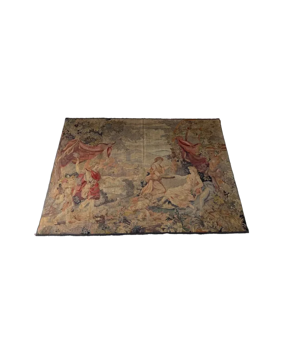 Late 19th Century French Hand-Loom Woven Romantic Pastoral Tapestry, Aubusson Style 19th Century French Romantic Figural Tapestry, 6'4" W × 4'7" H — photograph 1