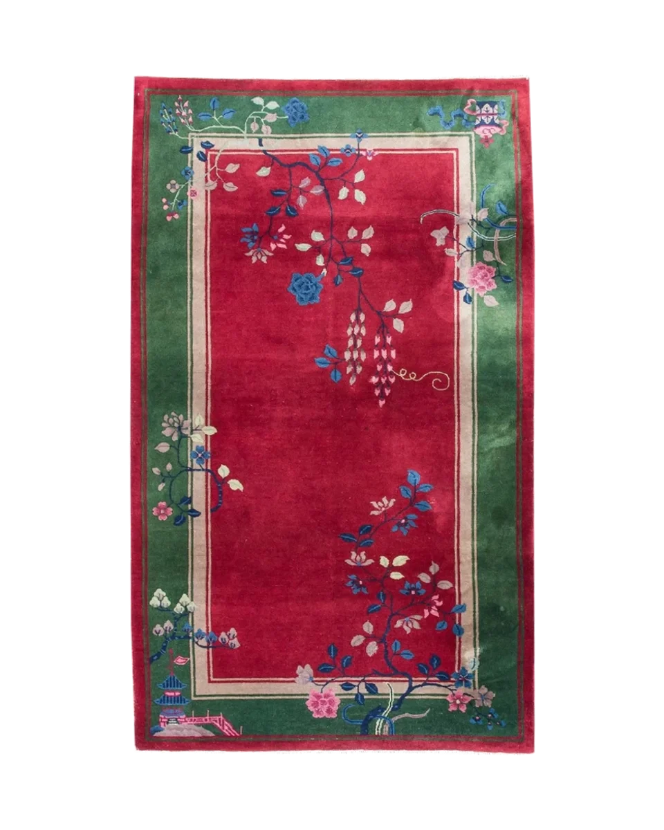 1920's Chinese Red Art Deco Rug — photograph 1