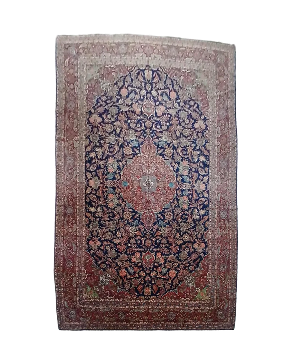 Late 20th Century Persian Hand-Knotted Rug – Rich Navy Field With Intricate Floral Medallion — photograph 1