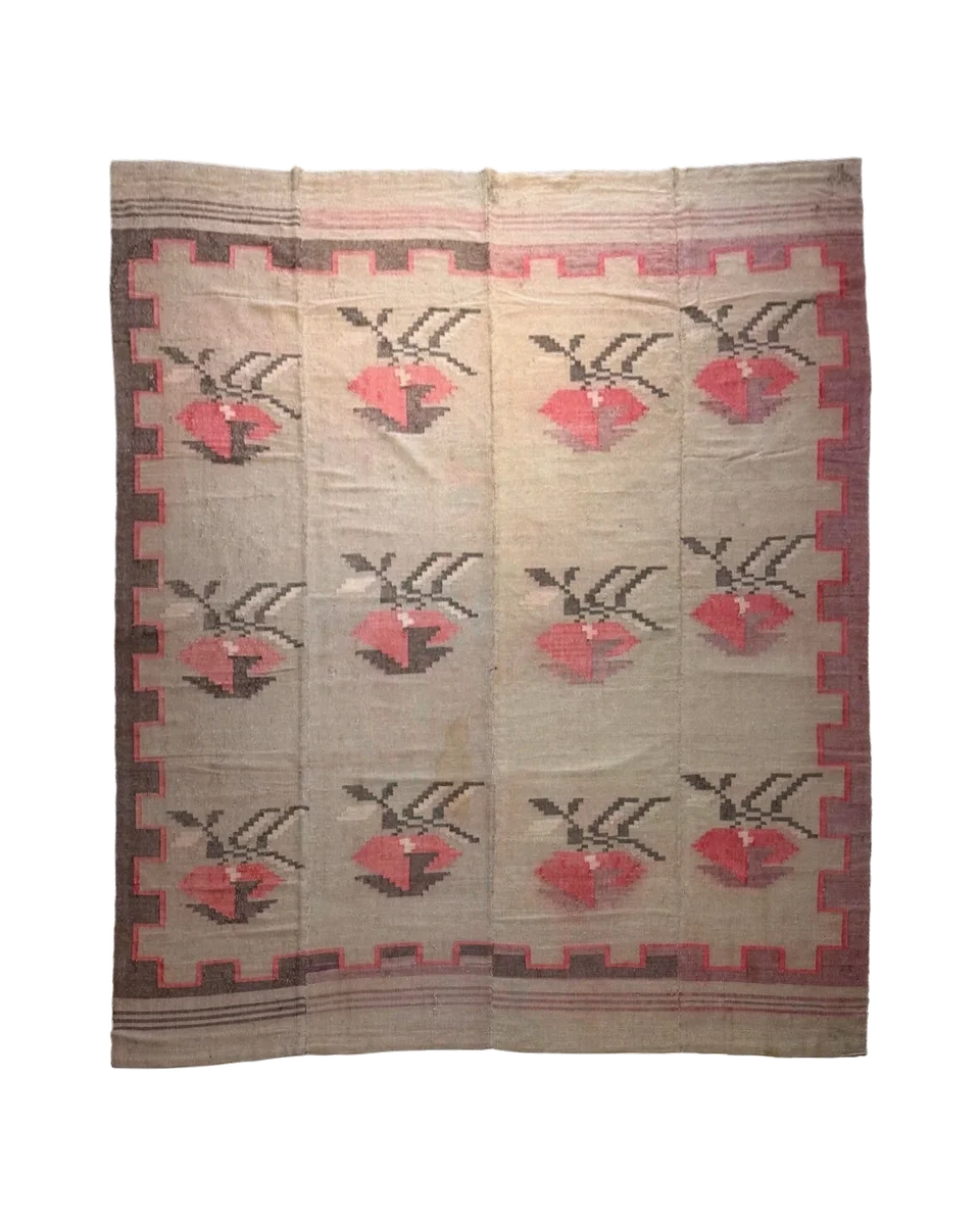 Antique Greek Handwoven Flatweave Kilim With Stylized Floral Motifs, C. 1900 — photograph 1