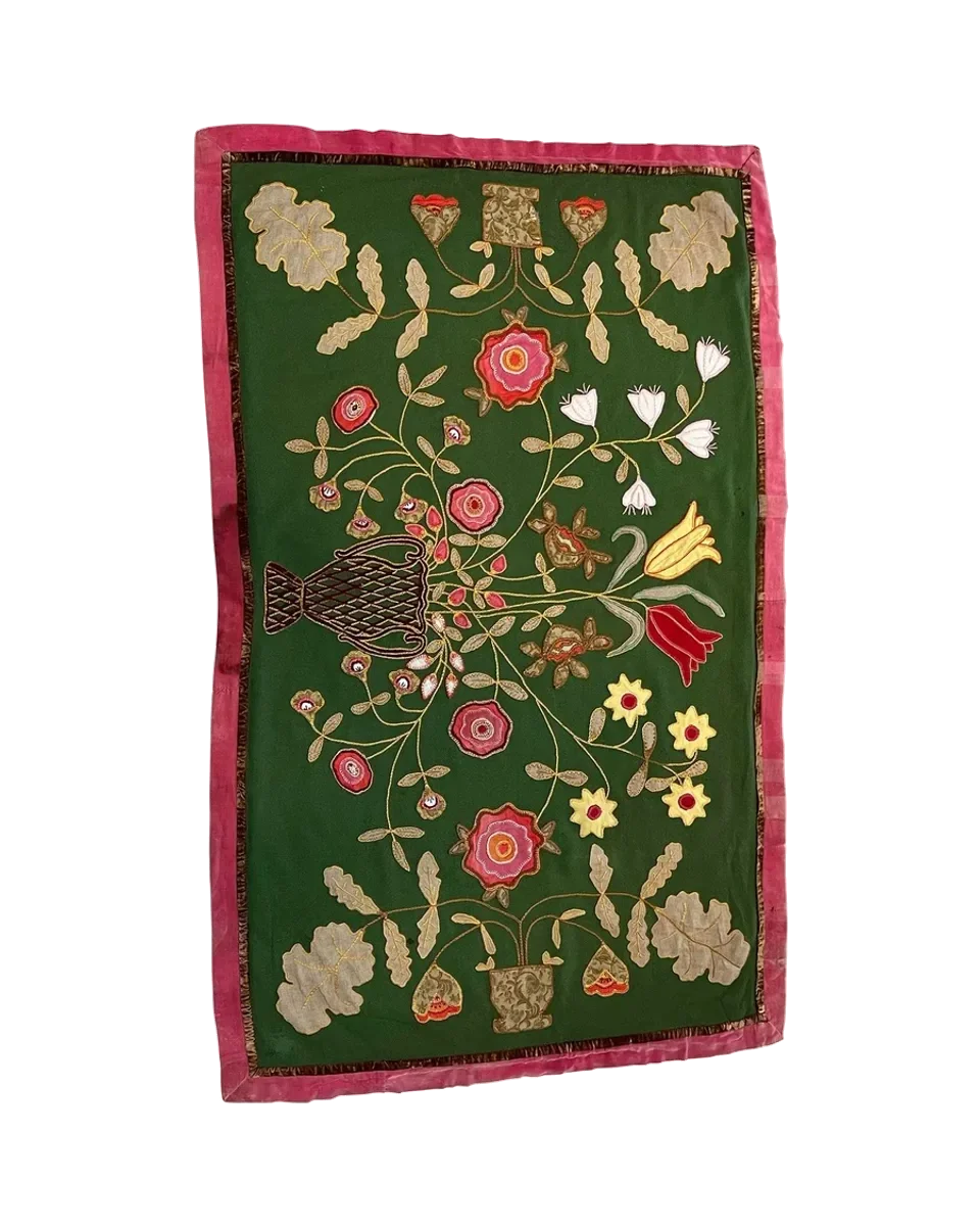 1970s Hand Embroidered Wall Hanging Tapestry — photograph 1