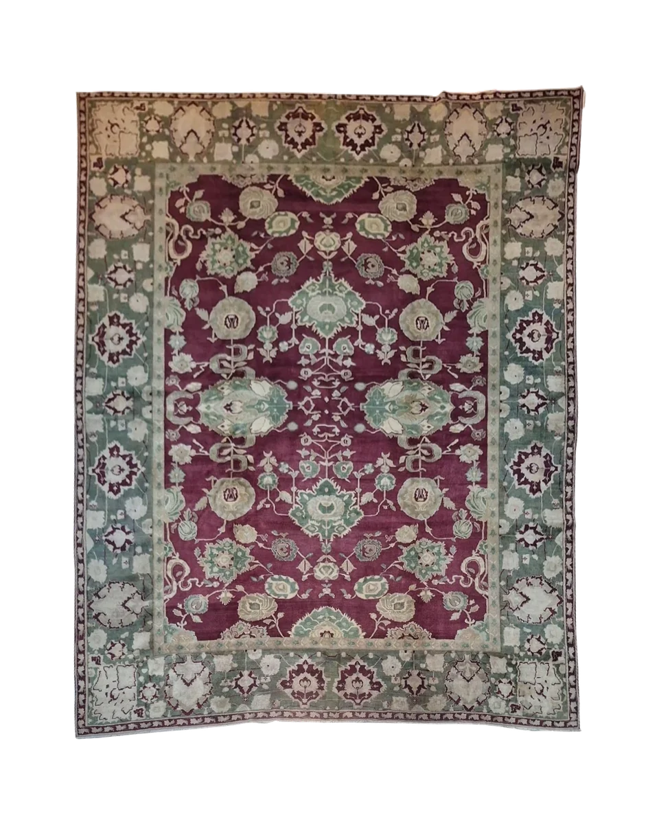 Late 20th Century Hand-Knotted Indian Agra Wool Rug, 14'3" × 11'4" — photograph 1