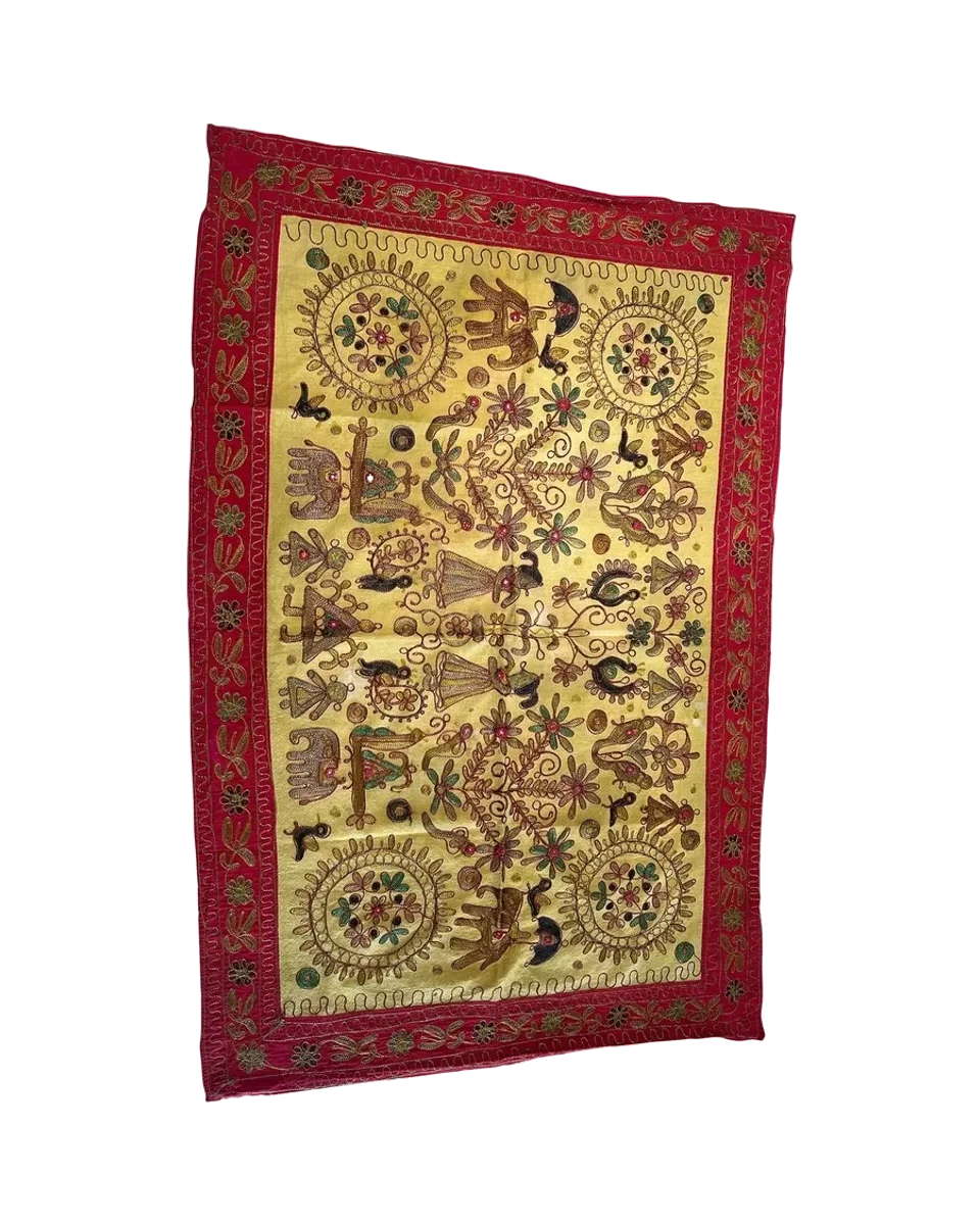 1970s Vintage Embroidered Cotton Fabric — photograph 1