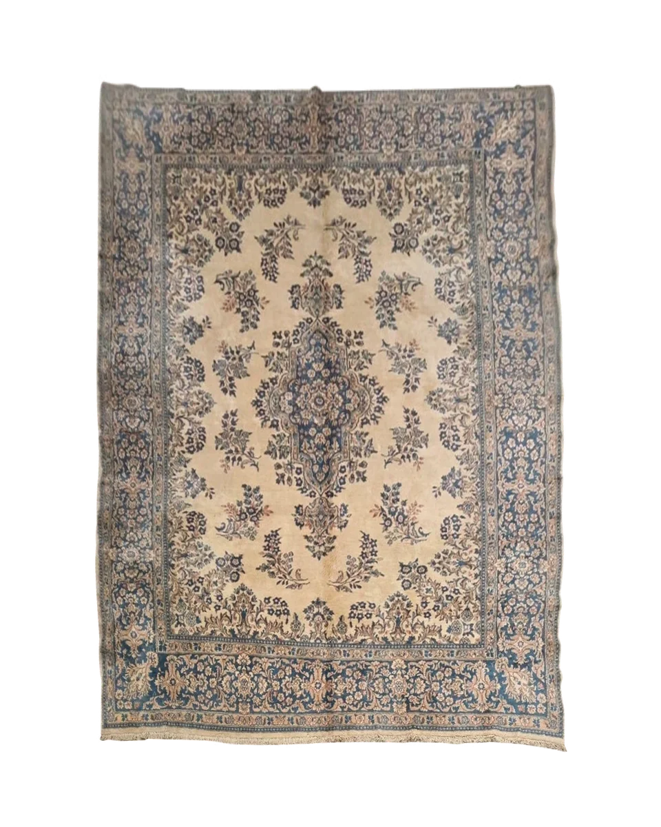 Vintage Mid-20th Century Persian Kerman Rug – Ivory & Dusty Blue – 9’3” X 13’ — photograph 1