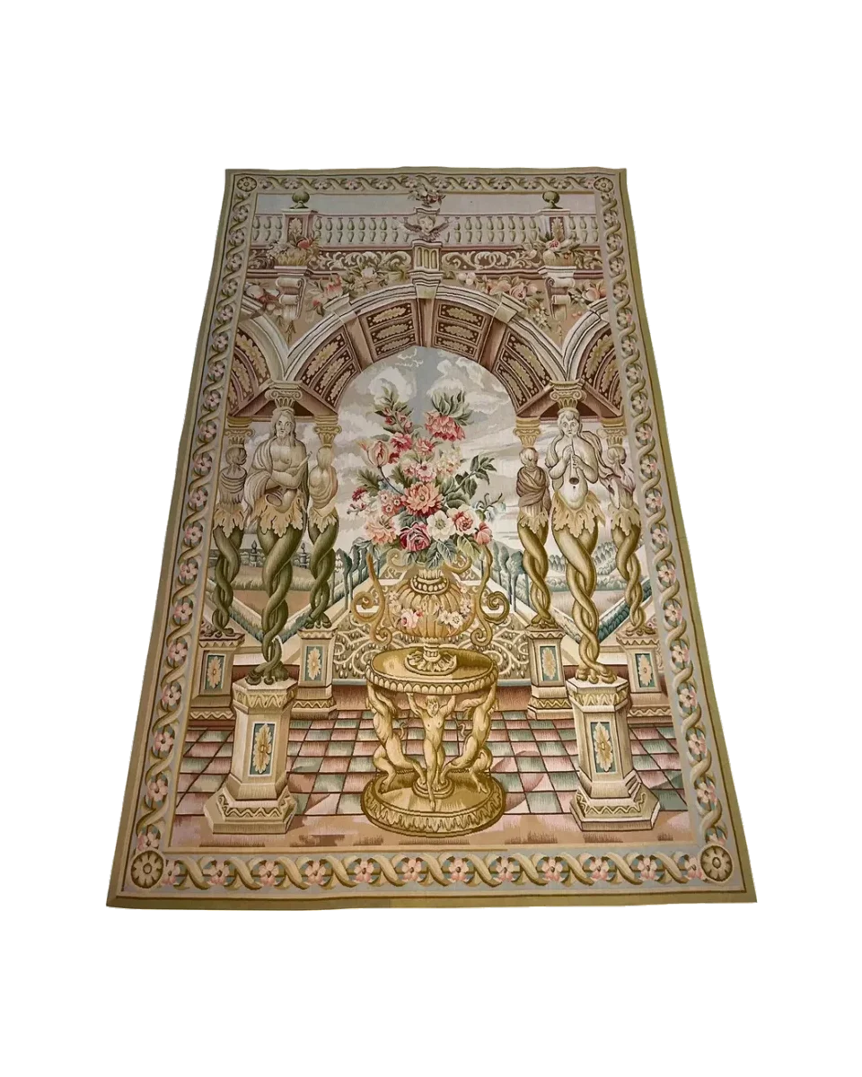 1990s Tapestry Handmade Garden Scene — photograph 1