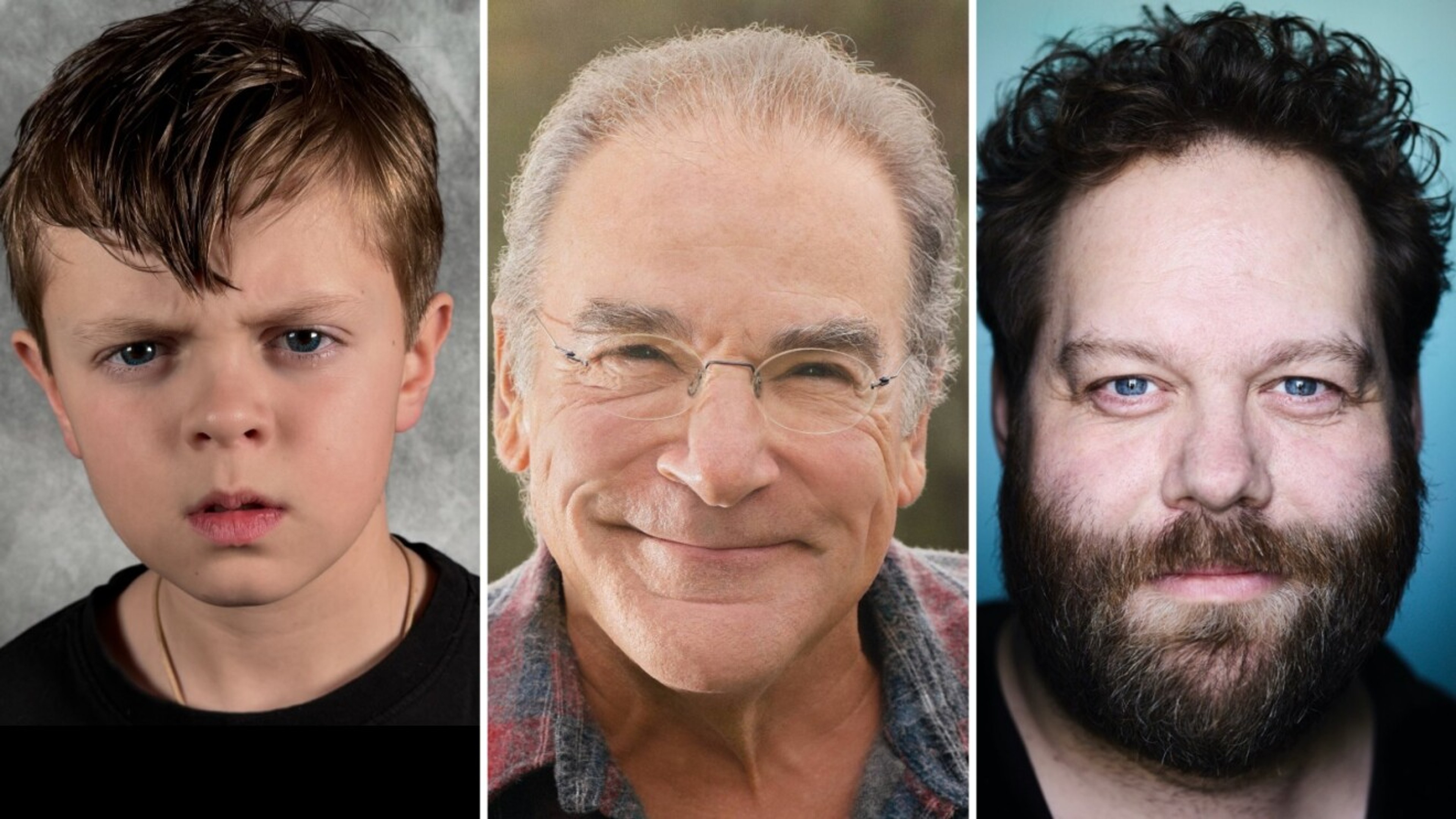 Callum Vinson, Mandy Patinkin, and Olafur Darri Olafsson in Prime Video's God of War cast announcement.