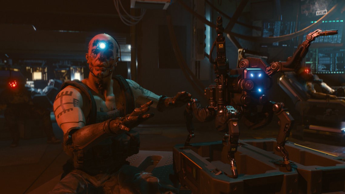 Official Cyberpunk 2077 gameplay image focused on cyberware and high-tech combat tools in Night City.