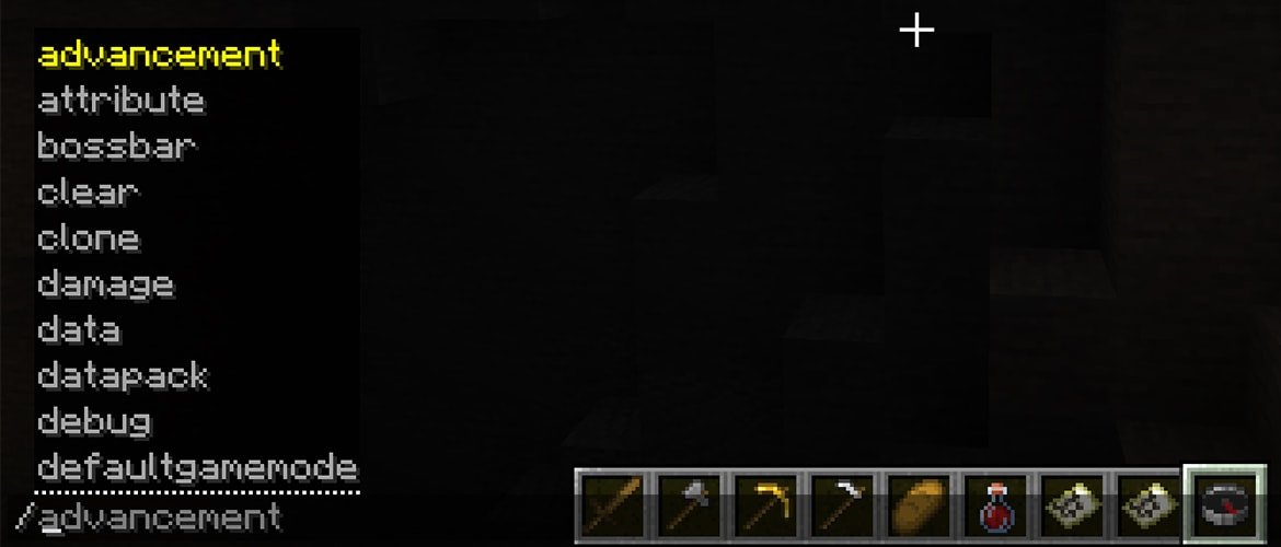 The Minecraft command interface open over a world.