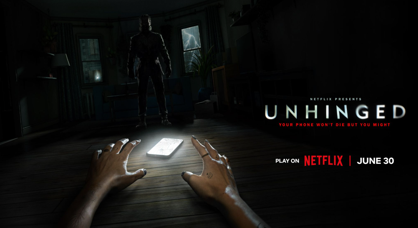 A player reaches toward a glowing phone in official art for Netflix's Unhinged.