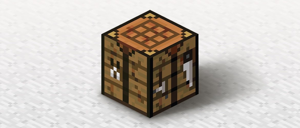 A Minecraft crafting table on a light background.